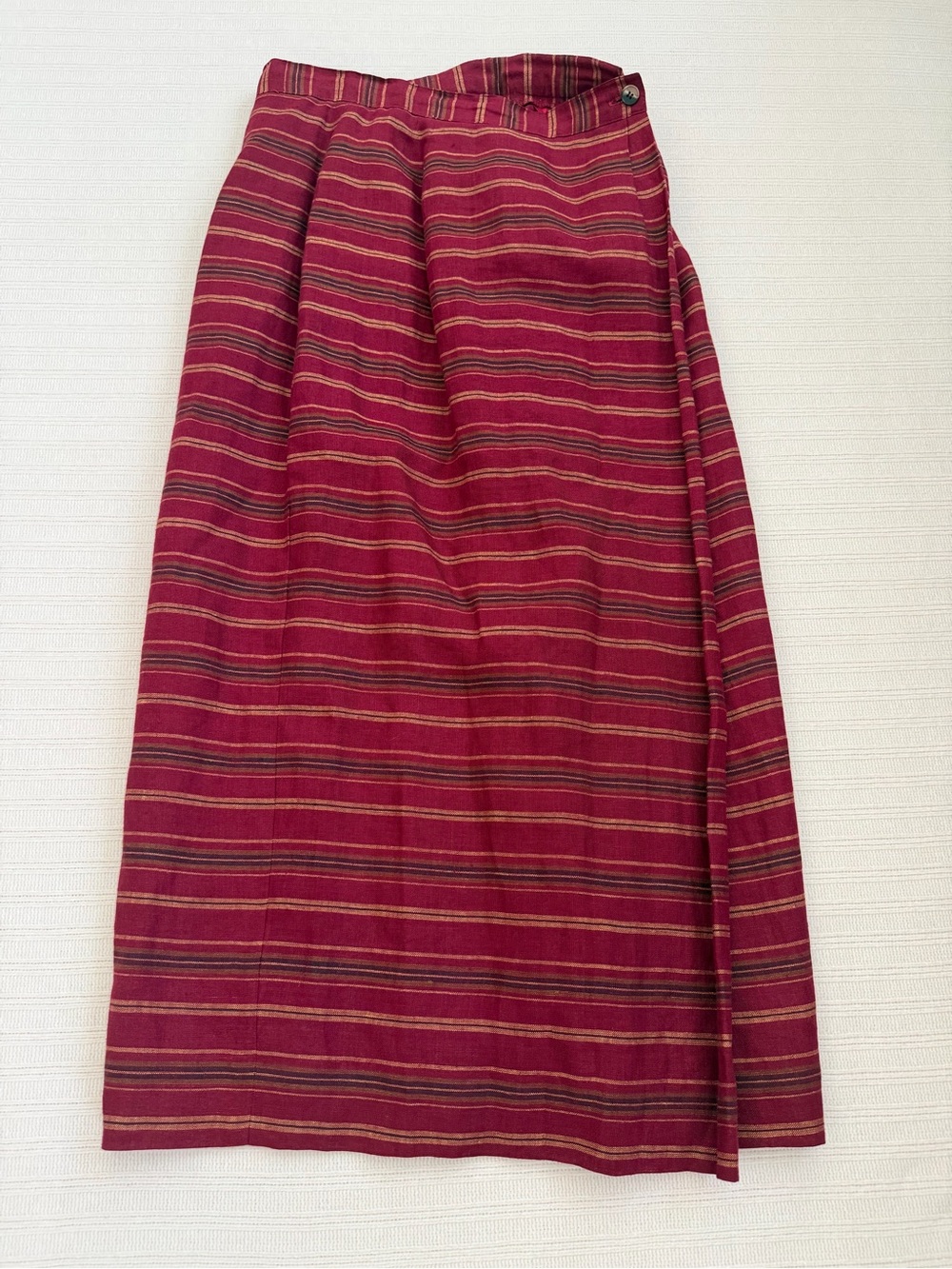 Jones New York Vintage Red Striped 100% Linen Maxi Skirt Size 6 Academia Retro